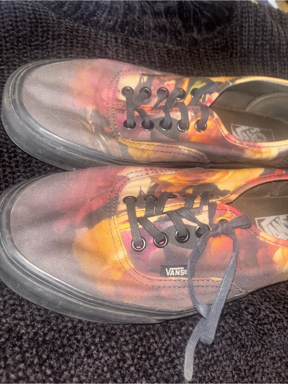 Vans Low-Top Canvas Sneakers with Flame Graphic - Black/Orange/Yellow